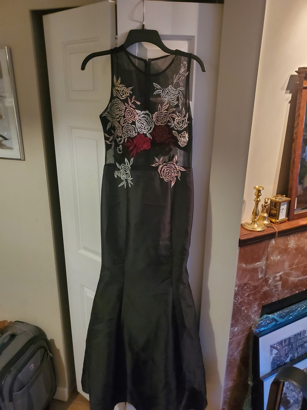 XSCAPE Black Floral Embroidered Evening Gown